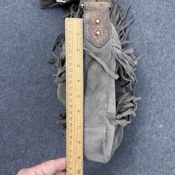 GAP 100% Cow Suede Fringe Hobo Shoulder Bag Boho Western Taupe - Picture 3 of 13